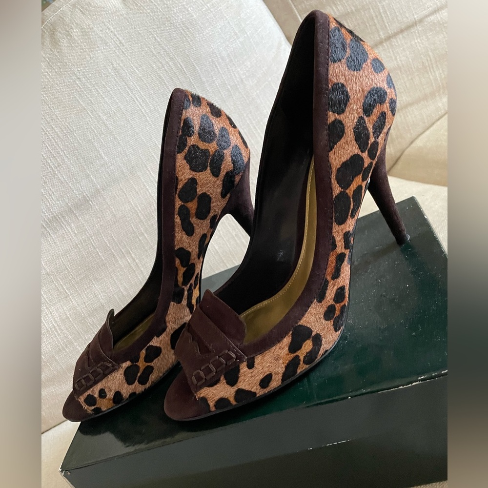 Vintage Lauren Ralph Lauren Peep Toe Heels Haircalf/Kidsuede size 9